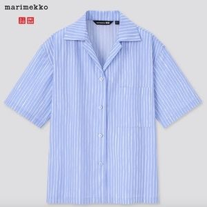 UNIQLO x marimekko Women’s Cotton Open Collar Short-Sleeve Shirt (Light Blue)